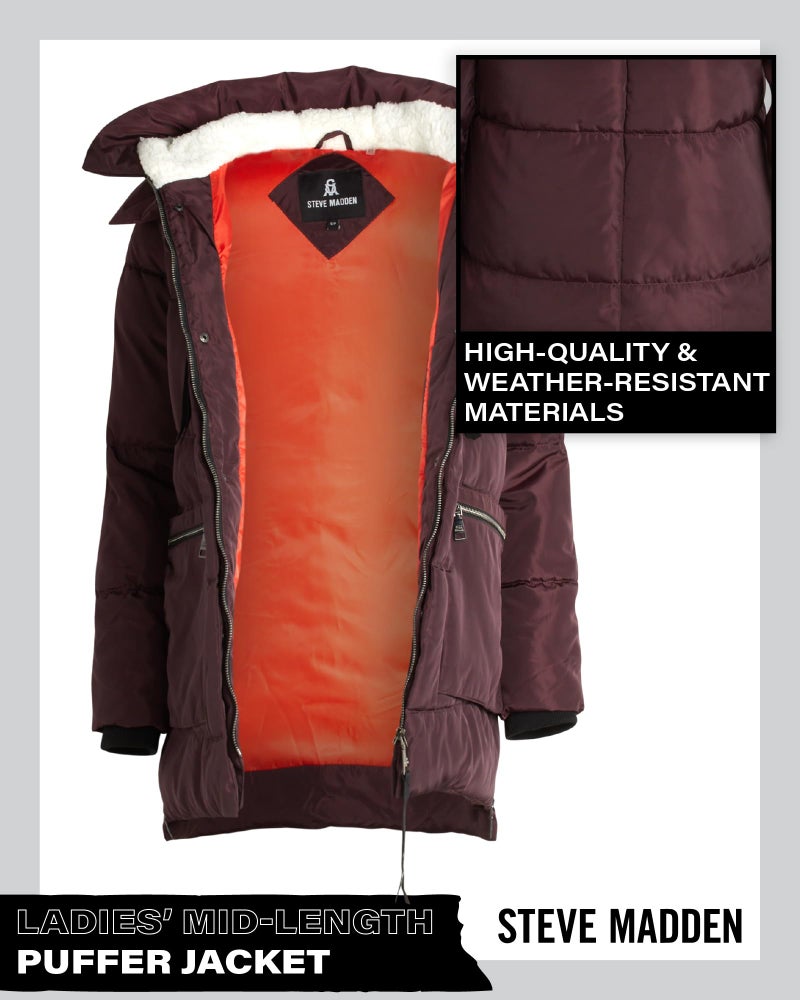 Steve Madden Women's Puffer Parka,Merlot,Large - Image 3